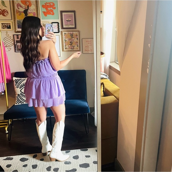 glam Lavender Strapless Tiered Ruffle Mini Dress - Picture 2 of 10